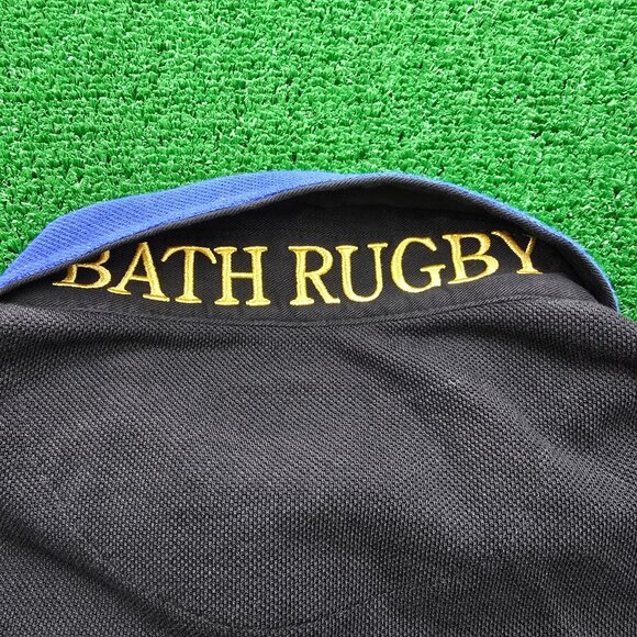 Bath Rugby Polo Shirt Mens Medium Black Blue‎ Short Sleeve Striped 1865 Crest - Picture 11 of 11